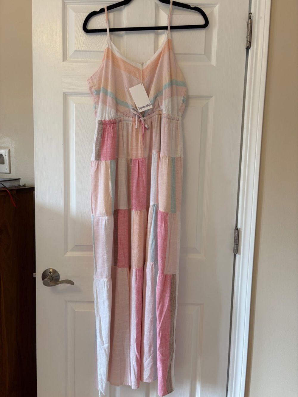 Splendid Pastel Pink & Light Blue Patchwork Maxi Dress